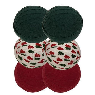 6 Set Christmas Red & Green Rag Balls - The Fox Decor